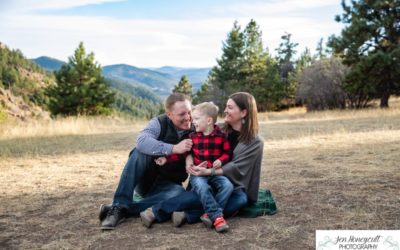 The {P} family of 3 at Mt. Falcon park by Littleton photographer