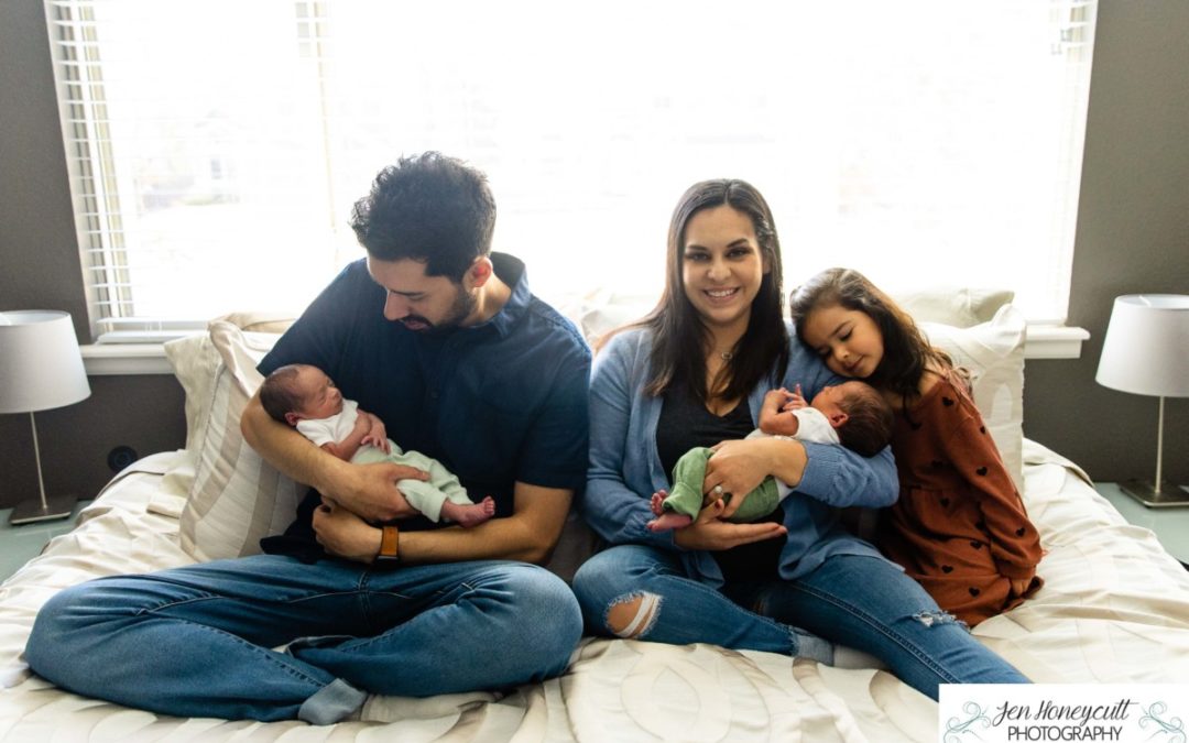 Twin baby boys newborn in-home lifestyle session by Littleton family photographer