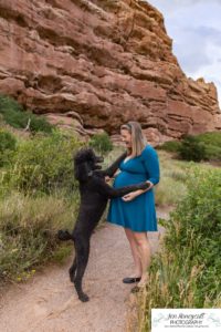 Littleton family and maternity baby photographer dog South Valley Open Space park Colorado red rocks sunset photography