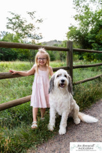 Littleton family photographer Lair O the bear park photography sunset dog girl daughter river water Morrison