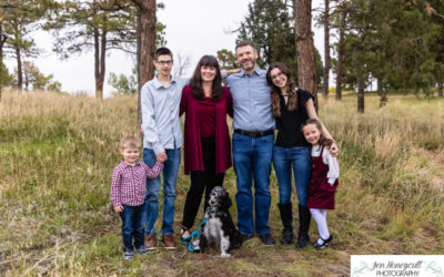 The {G} family of 6 (plus a new dog) at the Highlands Ranch Mansion by Littleton photographer