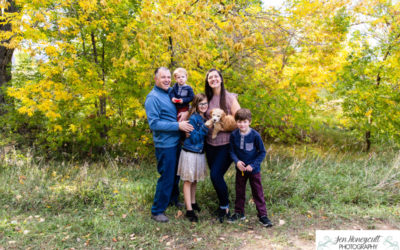 The {A} family of 5 (plus their new puppy) at Fly’N B Park in Highlands Ranch by Littleton photographer
