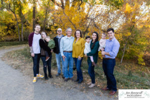 Littleton family photographer fall colors leaves Fly'N B park extended cousins grandparents siblings photography crying baby sunset Highline Trail boy girls