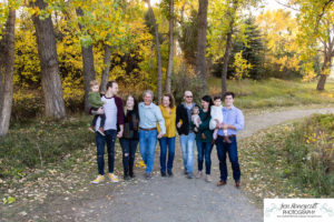 Littleton family photographer fall colors leaves Fly'N B park extended cousins grandparents siblings photography crying baby sunset Highline Trail boy girls