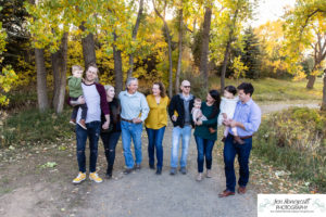 Littleton family photographer fall colors leaves Fly'N B park extended cousins grandparents siblings photography crying baby sunset Highline Trail boy girls