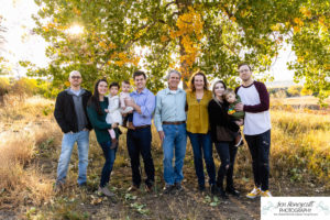 Littleton family photographer fall colors leaves Fly'N B park extended cousins grandparents siblings photography crying baby sunset Highline Trail boy girls