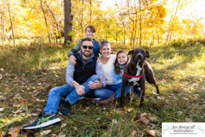 Littleton family photographer Fly'N B park Highlands Ranch Colorado fall leaves kids siblings brother sister dog photography