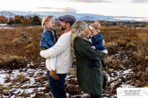 Littleton family photographer mini photo session Colorado foothills snow photography sunset girls sisters cold fall winter