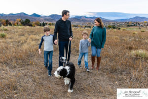 Littleton family photographer dog kids boys brothers mini photo session Colorado foothills photography fall sunset