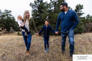 Littleton family photographer extended grandparents kids cousins cold snow Mt. Falcon sunset photography Colorado mountain views fall baby boys girls siblings