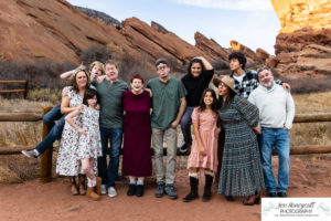 Littleton family photographer Red Rocks Amphitheatre kids teens brothers sister friends grandmother extended sunset photography fall Thanksgiving trip view Arizona foothills Colorado