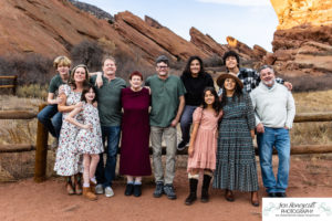 Littleton family photographer Red Rocks Amphitheatre kids teens brothers sister friends grandmother extended sunset photography fall Thanksgiving trip view Arizona foothills Colorado