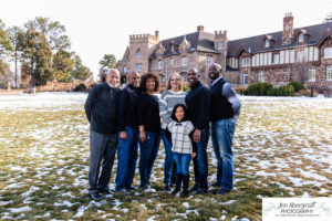 Littleton family photographer extended Highlands Ranch Mansion photography winter Christmas snow grandparents grandchild uncles six year old girl