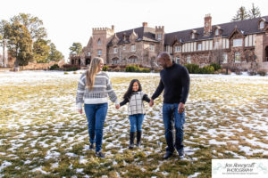 Littleton family photographer extended Highlands Ranch Mansion photography winter Christmas snow grandparents grandchild uncles six year old girl