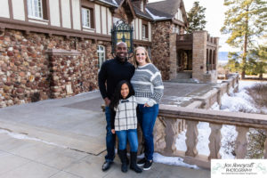 Littleton family photographer extended Highlands Ranch Mansion photography winter Christmas snow grandparents grandchild uncles six year old girl