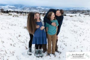 Littleton family photographer mini photo session photography snow kids mother father son daughter boy girl brother sister Colorado foothills