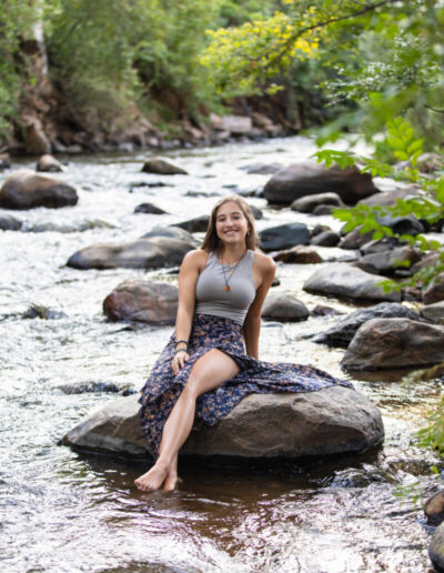 Littleton high school senior photographer class of 2024 Chatfield teen girl artist Morrison river water rocks photography