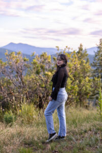 Littleton high school senior photographer teen girl Arvada West class of 2024 Mt. Falcon park Colorado wildflowers mountain view foothills photography sunset