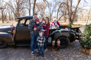 Littleton family photographer mini holiday photo session Santa Claus vintage truck Christmas Chatfield State park Colorado photography