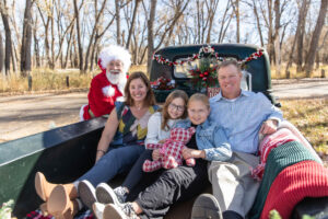Littleton family photographer mini holiday photo session Santa Claus vintage truck Christmas Chatfield State park Colorado photography