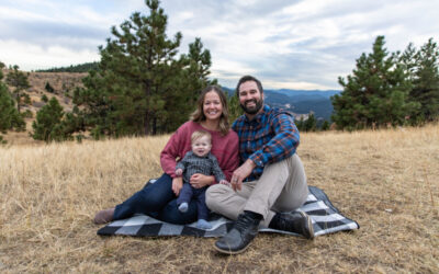 The {A} family of 3 at Mt. Falcon park by Littleton photographer