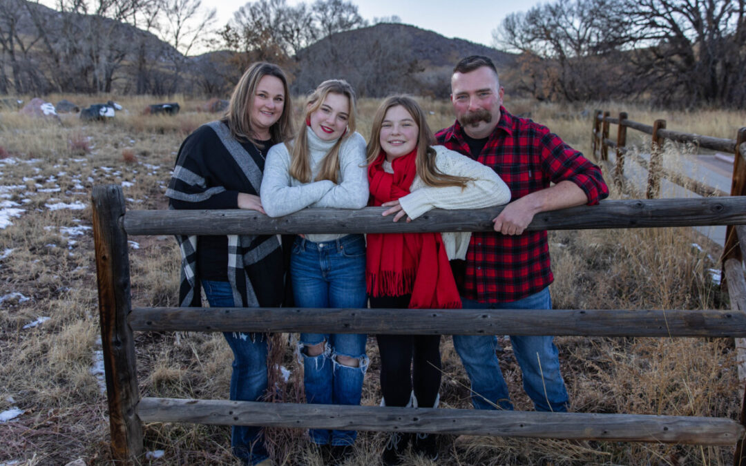 The {C} family of 4 at Hildebrand Ranch by Littleton photographer