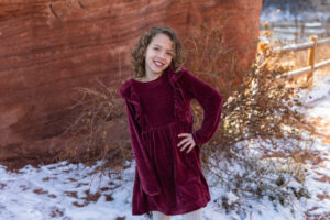 Littleton family photographer extended grandmother granddaughters red rocks Morrison Colorado snow Thanksgiving brothers sisters sunset photography