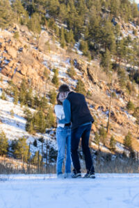Littleton family photographer engagement session engaged marriage future bride groom Mt. Falcon park sunset photography Colorado in love