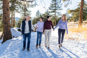 Littleton family photographer Colorado Mt. Falcon park mountain view extended cousins grandparents grandchildren snow siblings