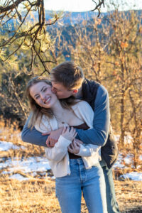 Littleton family photographer engagement session engaged marriage future bride groom Mt. Falcon park sunset photography Colorado in love