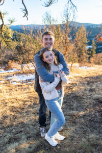 Littleton family photographer engagement session engaged marriage future bride groom Mt. Falcon park sunset photography Colorado in love