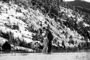 Littleton family photographer engagement session engaged marriage future bride groom Mt. Falcon park sunset photography Colorado in love
