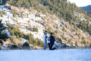 Littleton family photographer engagement session engaged marriage future bride groom Mt. Falcon park sunset photography Colorado in love