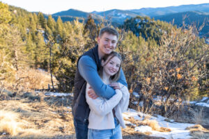 Littleton family photographer engagement session engaged marriage future bride groom Mt. Falcon park sunset photography Colorado in love mountains