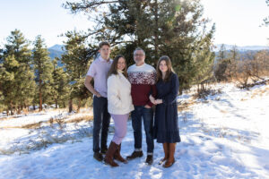 Littleton family photographer Colorado Mt. Falcon park mountain view extended cousins grandparents grandchildren snow siblings teens