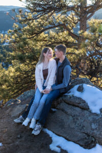 Littleton family photographer engagement session engaged marriage future bride groom Mt. Falcon park sunset photography Colorado in love mountains