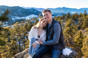 Littleton family photographer engagement session engaged marriage future bride groom Mt. Falcon park sunset photography Colorado in love