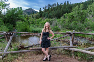 Littleton high school senior photographer Lair O' the Bear Colorado photography bridge teenager girl river Columbine