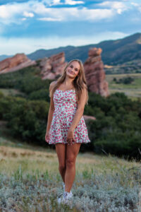 Littleton high school senior photographer Colorado Class of 2025 Columbine teenager Mt. Falcon South Valley red rocks nature mountains summer photography sunset