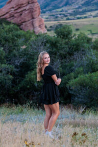 Littleton high school senior photographer Colorado Class of 2025 Columbine teenager Mt. Falcon South Valley red rocks nature mountains summer photography sunset