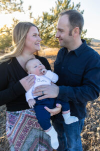 Littleton family photographer mini photo session Colorado photography sunset foothills golden hour baby parents mom dad son