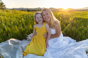 Littleton family photographer mini photo session photography Colorado mother daughter sunset golden hour fun sweet silly connection