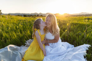 Littleton family photographer mini photo session photography Colorado mother daughter sunset golden hour fun sweet silly connection