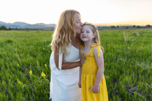 Littleton family photographer mini photo session photography Colorado mother daughter sunset golden hour fun sweet silly connection kisses