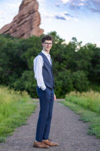 Littleton high school senior photographer Front Range Christian teen boy photography Colorado South Valley red rocks suit tech technology theater kid Class of 2026
