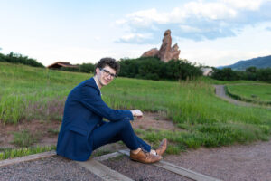 Littleton high school senior photographer Front Range Christian teen boy photography Colorado South Valley red rocks suit tech technology theater kid Class of 2026