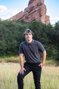 Littleton high school senior photographer Colorado Lair o' the Bear park South Valley photography sunset foothills football player Chatfield student class of 2026 teen teenager boy