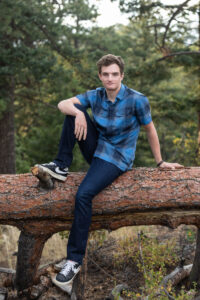 Littleton high school senior photographer Colorado mountain bike biker Colorado photography Mt. Falcon Park sunset mountain views teen teenager boy