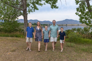 Littleton family photographer Harriman Lake Lakewood Colorado foothills water photography boys brothers parents mountain views sunset