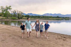 Littleton family photographer Harriman Lake Lakewood Colorado foothills water photography boys brothers parents mountain views sunset